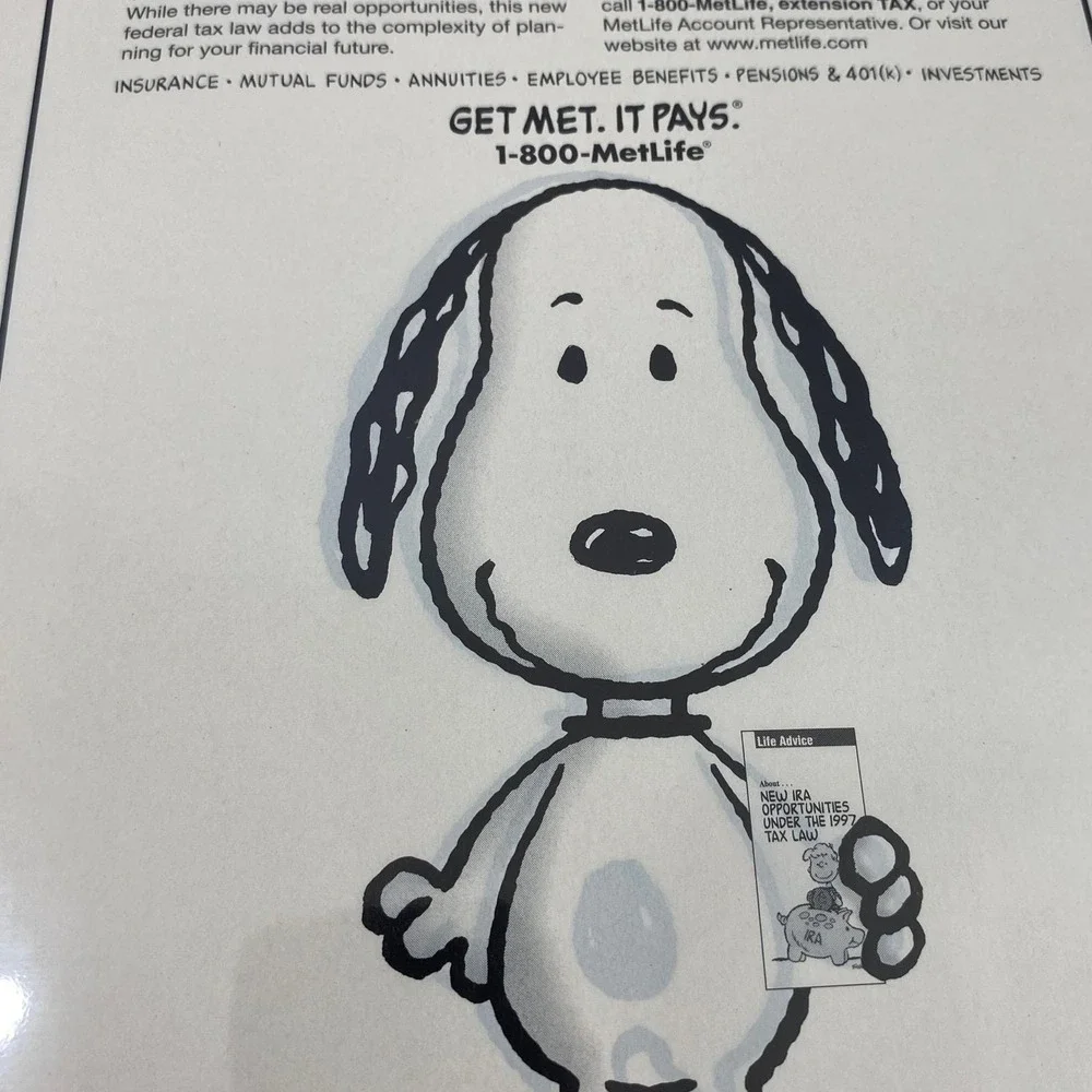 MetLife Print Ad OS Snoopy Vintage 1998 Magazine Advertisement Peanuts Ephemera